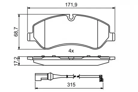 Тормозные колодки дисковые FORD Transit / Tourneo Custom \ '\' F \ '\' 2,0-2,2 \ '\' 12 >> BOSCH 0986494844
