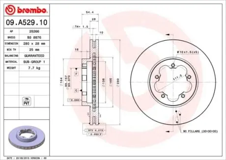 Гальмівний диск пер. Transit 06- (280x54mm) BREMBO 09.A529.10 (фото 1)