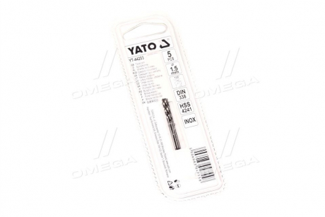 Сверло по металлу premium к нерж и высокол стали, литья 1.5 х 25 мм hss 4241 5 шт (про-во) YATO YT-44203