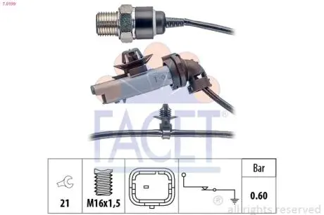 Датчик тиску масла (0,5bar / 1 конт. / Сірий) Berlingo / Partner / C4 / 308 09- 1.6HDi FACET 7.0199