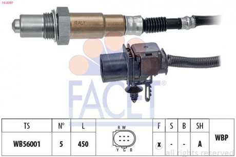 Лямбда-зонд (5 конт. / 450 мм) Doblo.1.6D 10- / Combo 1.6CDTi 12- FACET 10.8397