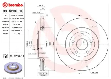 Диск тормозной BREMBO 09.N236.11 (фото 1)