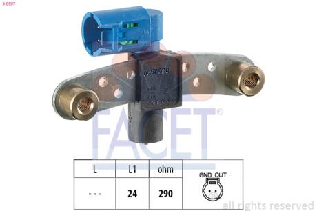 Датчик коленвала Renault KANGOO, MEGANE I, CLIO II 1.2 / 1.4 / 1.6 96- FACET 9.0597