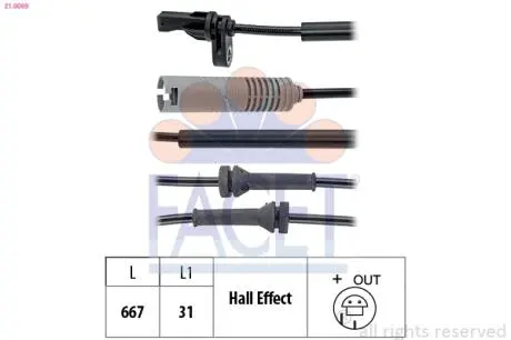 Датчик ABS BMW 1 (E81, E88), 3 (E90) 05- передн Л / Пр FACET 21.0089