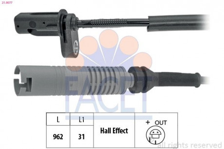 Датчик ABS BMW 1 (E81), 3 (E90) 05- задний Л / Пр FACET 21.0077