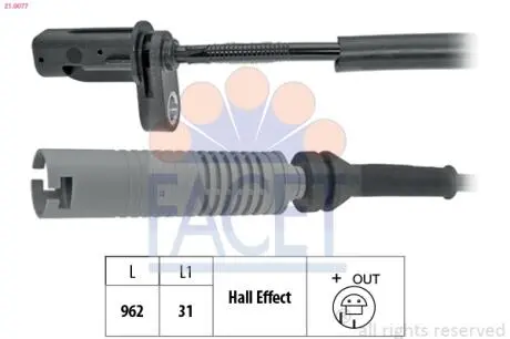 Датчик ABS BMW 1 (E81), 3 (E90) 05- задній Л / Пр FACET 21.0077
