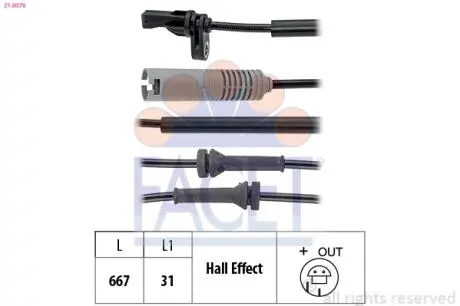 Датчик ABS BMW 1 (E81), 3 (E90) 05- передн Л / Пр FACET 21.0076