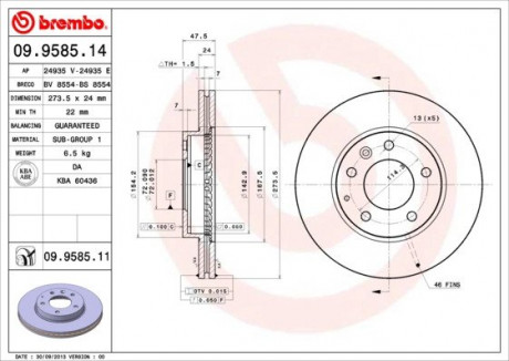 Тормозной диск BREMBO 09.9585.11