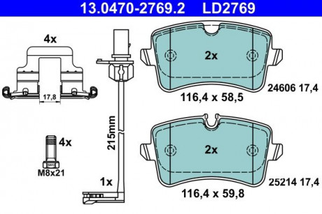 Комплект тормозных колодок, дисковый тормоз CERAMIC ATE 13.0470-2769.2