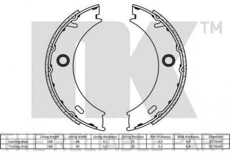 Комплект тормозных колодок, стояночная тормозная система NK 2733678