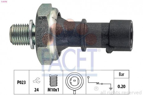 Датчик давления масла (0,2 bar / 1 конт. / Чёрный) Astra J / H / Zafira B / Cruze 03- 1.7CDTi FACET 7.0170