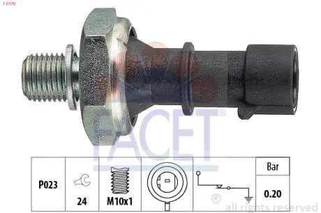 Датчик давления масла (0,2 bar / 1 конт. / Чёрный) Astra J / H / Zafira B / Cruze 03- 1.7CDTi FACET 7.0170