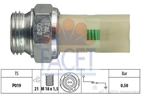 Датчик давления масла Renault 21 / Espace / Megane / Volvo 440/460/480 1.6-3.0 84-3.0 FACET 7.0075 (фото 1)
