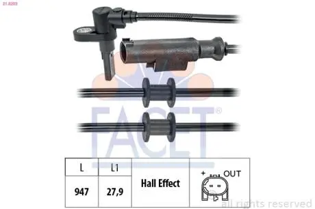 Датчик ABS SPRINTER (906) / VW CRAFTER 06- перед Л / Пр 890 mm FACET 21.0203
