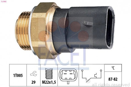 Датчик включения вентилятора Opel Astra F / Vectra A 1.4-2.0i 88-05 FACET 7.5102