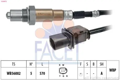 Лямбда-зонд (5 конт. / 570 мм) Sprinter 06- FACET 10.8472