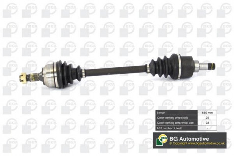 Полуось Citroen C4 / Peugeou 307 1.4 / 1.6i 01-10 (25/22) 630mm Л. BGA DS6724LA