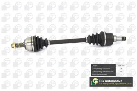 Піввісь Citroen C4 / Peugeou 307 1.4 / 1.6i 01-10 (25/22) 630mm Л. BGA DS6724LA