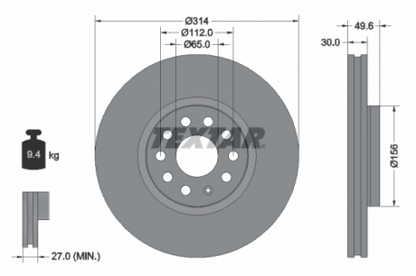 Диск гальмівний SEAT / SKODA / VW Alhambra / Kodiaq / Sharan / Tiguan "F D = 314mm" 10 >> TEXTAR 92232403