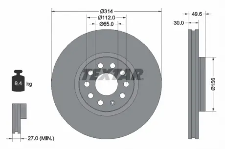 Диск гальмівний SEAT / SKODA / VW Alhambra / Kodiaq / Sharan / Tiguan "F D = 314mm" 10 >> TEXTAR 92232403 (фото 1)