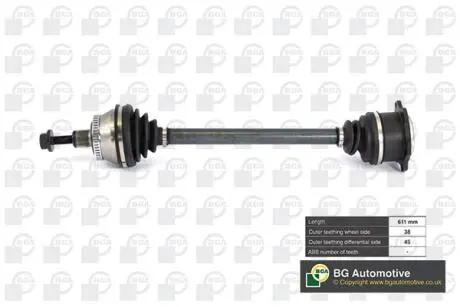 Полуось Passat / Superb 1.9TDI / 2.5TDI / 2.3i / 2.8i 00-05 (38/45) 611mm Л. BGA DS9621LA (фото 1)