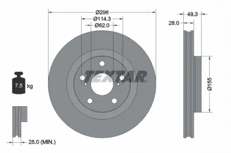 Диск тормозной TOYOTA / LEXUS ES / Camry / Matrix / Rav4 "F D = 296mm" 05 >> TEXTAR 92168803