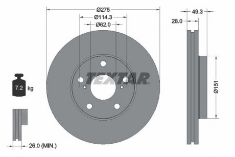 Диск тормозной LEXUS / TOYOTA ES / Avalon / Camry "F D = 275mm" 91 >> TEXTAR 92077703