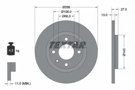 Диск тормозной CITROEN Berlingo / Partner "F D = 266mm" 96 >> TEXTAR 92089103