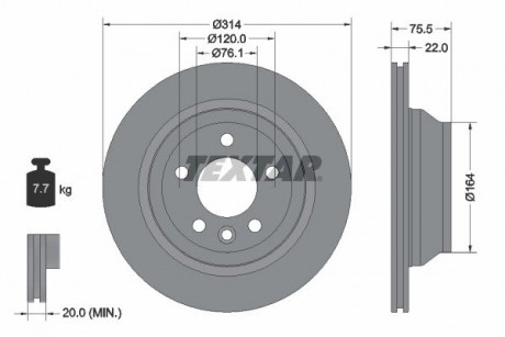 Диск гальмівний VW Multivan / Touareg / T5 "R D = 314mm" 02-15 TEXTAR 92121903