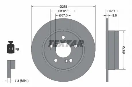 Диск гальмівний MERCEDES C (W204, S204) "R D = 278mm" 07 >> TEXTAR 92163103