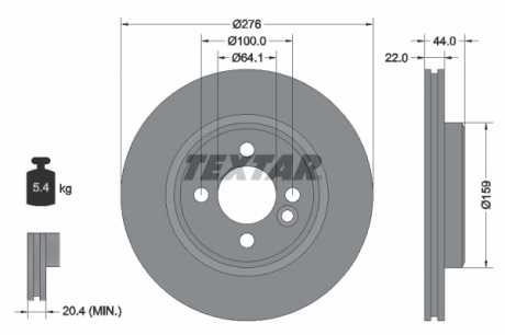 Диск тормозной MINI Mini (R50, R52) "F D = 276mm" 01- "07 TEXTAR 92262403