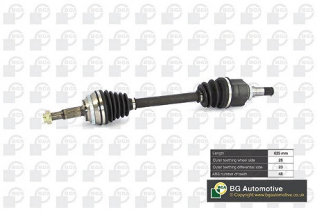 Полуось Toyota Corolla 1.4 / 1.6 02-07 (26/23) 633mm Л. BGA DS7610L