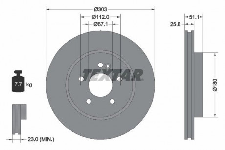 Диск гальмівний MERCEDES M (W163) "F D = 303mm" 98 "05 TEXTAR 92089905