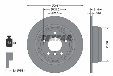 Диск тормозной BMW 5 (E39) "R D = 298mm" 95-"04 TEXTAR 92076603 (фото 1)