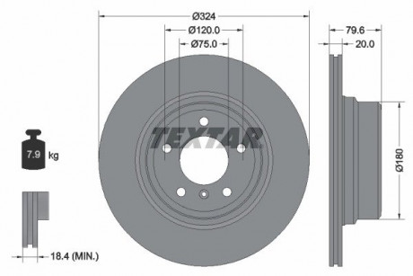 Диск тормозной BMW X5 (E53) "R D = 324mm" 01 >> TEXTAR 92146303 (фото 1)