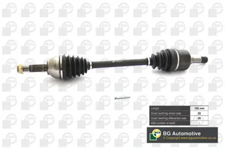 Піввісь Transit 2.0TDCi 00-06 (28/26 + ABS 48z) 797mm Л. BGA DS2353L