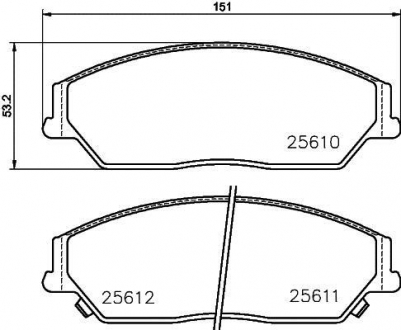 Колодки тормозные дисковые передние Toyota Camry 2.0, 2.5 (11 -) / BYD M6, S6 2.0, 2.4 (10-) NISSHINBO NP1052 (фото 1)