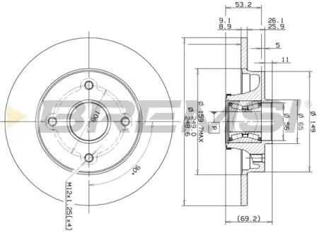 Тормозной диск зад. Citroen C4 / Peugeot 207/307/308 00- (249x9) (с подшипником) BREMSI CD7560S