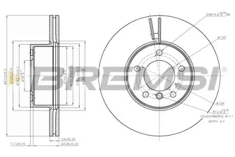 Тормозной диск перед. BMW 1 (F20 / F21) / 3 (E90 / F30 / F80) / X1 (E84) 04- (312x24) BREMSI CD7717V
