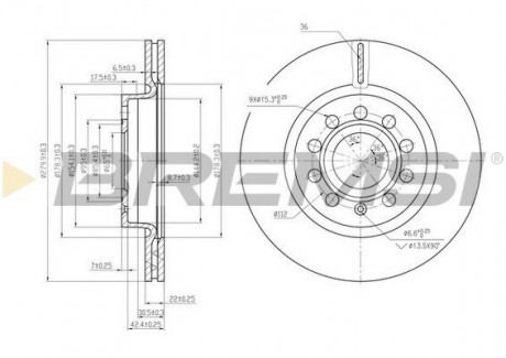 Тормозной диск перед. Caddy III / Golf V / VI / Jetta / Octavia 04- (280x22) BREMSI CD7223V