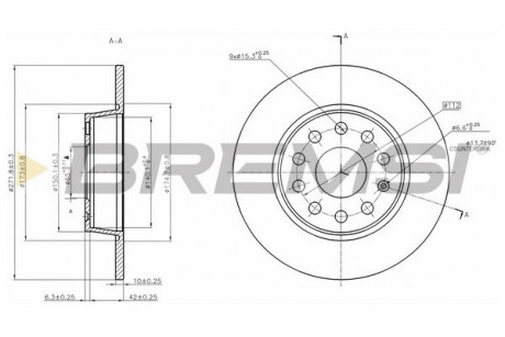 Тормозной диск зад. Caddy III / Golf VI / VII / Jetta III / IV 04- (272x10) BREMSI CD7895S