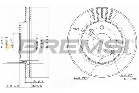 Тормозной диск перед. Kangoo / Clio I / II / Megane 97- (-ABS) (238x20) BREMSI CD6158V