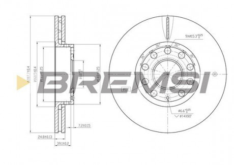 Гальмівний диск перед. Audi 100 / A4 / A6 / Passat B5 90-05 (288x25) BREMSI CD7706V