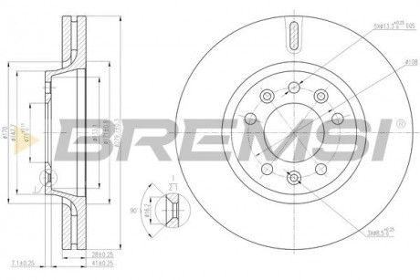 Тормозной диск перед. Scudo / Jumpy / Expert 1.6HDi 07- (280x28) BREMSI CD7601V