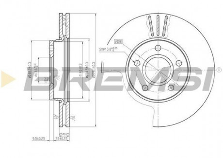 Тормозной диск перед. Ford C-Max 07-10 / Focus 04-11 (278x25) BREMSI CD7222V