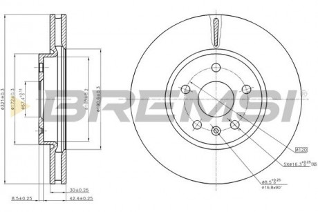 Тормозной диск перед. Opel Insignia 08- (321x30) (вент.) BREMSI CD7722V