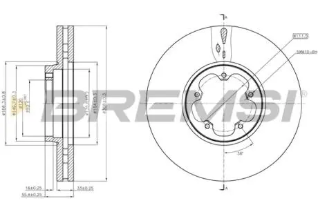 Тормозной диск перед. Transit V363 (RWD) 12-(308x33) BREMSI CD8470V
