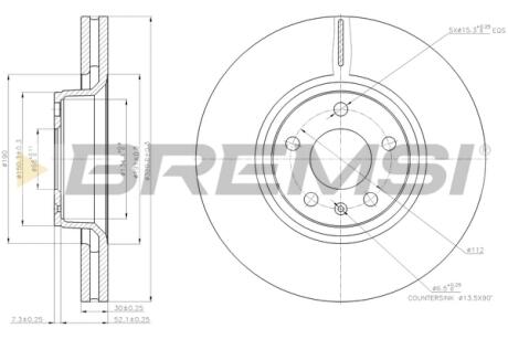 Тормозной диск перед. Audi A6 04- / A8 03- (321x30) BREMSI CD7277V