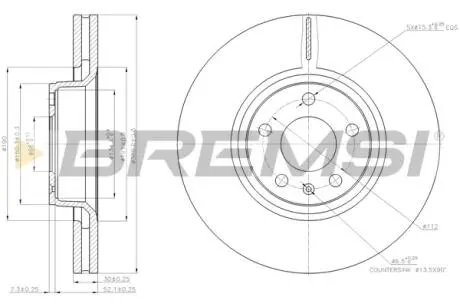 Тормозной диск перед. Audi A6 04- / A8 03- (321x30) BREMSI CD7277V