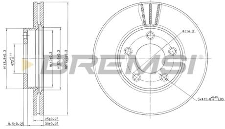 Тормозной диск перед. Mazda 3/5 03- (278x25) BREMSI CD7311V